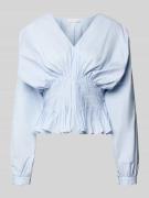 Copenhagen Muse Bluse mit V-Ausschnitt Modell 'POPLIN' in Hellblau, Gr...