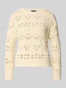 Oui Strickpullover mit Rundhalsausschnitt in Offwhite, Größe 34