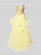 Unique Abendkleid aus Tüll mit Stitchings und Pailletten in GELB, Größ...