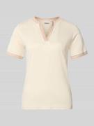 More & More T-Shirt mit V-Ausschnitt in Sand, Größe 34