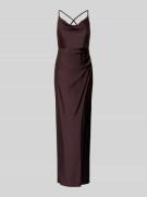 V.M. Abendkleid mit Raffungen in Mittelbraun, Größe 32