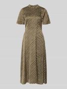 comma Midikleid aus reiner Viskose mit Stehkragen in Khaki, Größe 34