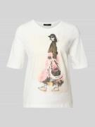 Oui T-Shirt mit Motiv-Print und Pailletten in Weiss, Größe 34