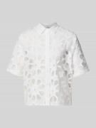 0039 Italy Regular Fit Bluse mit Lochstickerei Modell 'BEA' in Weiss, ...