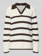 Stefanel Gestreifter Pullover mit Polokragen in Mittelbraun, Größe M