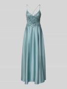 Laona Abendkleid mit Perlen und V-Ausschnitt in Petrol, Größe 32