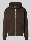 REVIEW Sweatjacke mit Känguru-Tasche in Dunkelbraun, Größe L