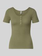 Pieces Slim Fit T-Shirt aus Bio-Baumwoll-Mix Modell 'KITTE' in Oliv, G...