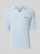 REVIEW Slim Fit Poloshirt in Crochet-Optik in Hellblau, Größe L