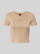 HUGO Slim Fit T-Shirt aus Baumwoll-Mix Modell 'DELANOR' in Beige, Größ...