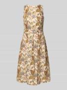 WHITE LABEL Midikleid aus Leinen im Allover-Look in Sand, Größe 38
