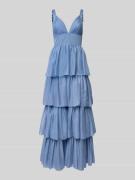 Unique Abendkleid mit Volantsaum und tiefem V-Ausschnitt in Blau, Größ...