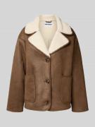 REVIEW Jacke in Leder-Optik mit Futter aus Teddyfell in Mittelbraun, G...