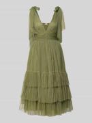 LACE & BEADS Knielanges Kleid mit Rüschenbesatz in Oliv, Größe L