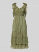 LACE & BEADS Cocktailkleid aus Tüll im Stufen-Look in Oliv, Größe L