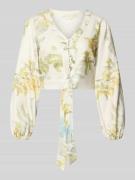 Guess Cropped Bluse aus Leinen-Viskose-Mix Modell 'SHIRLEY' in Lind, G...