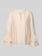 comma Regular Fit Bluse aus Lyocell-Mix mit Volants in Sand, Größe 38