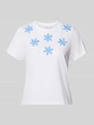 Rich & Royal T-Shirt mit Stitchings und Perlen in Weiss, Größe L