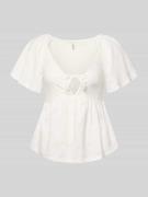 Only Slim Fit T-Shirt mit tiefem V-Ausschnitt Modell 'SMILLA' in Offwh...