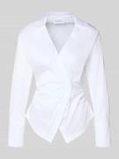 comma Bluse mit Raffungen und V-Ausschnitt in Weiss, Größe 40