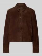 Jake*s Collection Lederjacke mit Knopfleiste in Dunkelbraun, Größe 32
