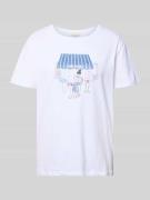 Liu Jo White T-Shirt mit Motiv und Ziersteinbesatz in Weiss, Größe L