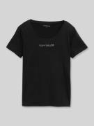 Tom Tailor Regular Fit T-Shirt mit Label-Schriftzug in Black, Größe L