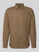 MCNEAL Leinenhemd mit Kentkragen in Mittelbraun, Größe L