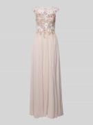 Unique Abendkleid mit Spitzenbesatz in Beige, Größe 34