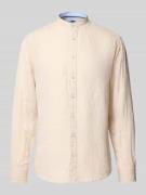 Fynch-Hatton Regular Fit Leinenhemd mit Stehkragen in Sand, Größe 3XL