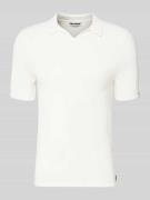 REVIEW Slim Fit Poloshirt mit Strukturmuster in Offwhite, Größe L