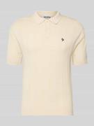 REVIEW Slim Fit Strick-Poloshirt mit Label-Stitching in Ecru, Größe L