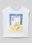 Guess T-Shirt mit Motiv-Print und Strasssteinbesatz in Bleu, Größe 140