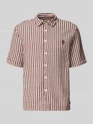 REVIEW Regular Fit Freizeithemd mit Streifenmuster in Schoko, Größe L