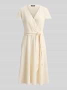 Lauren Ralph Lauren Knielanges Kleid in Wickeloptik in Ecru, Größe 34