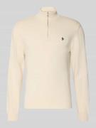 REVIEW Troyer mit Logo-Stitching und kurzem Reißverschluss in Ecru, Gr...