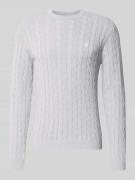 REVIEW Strickpullover mit Zopfmuster und Logo-Stitching in Hellgrau Me...