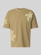 JAKE*S STUDIO MEN T-Shirt mit Motiv-Stitching in Oliv, Größe L