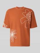 JAKE*S STUDIO MEN T-Shirt mit Motiv-Stitching in Rostrot, Größe L