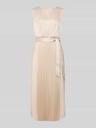 comma Midikleid mit Plisseefalten und Bindegürtel in Sand, Größe 38