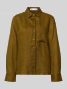 Mango Leinenbluse mit Brusttasche Modell 'LINO' in Oliv, Größe L