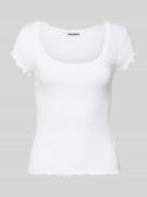 REVIEW Slim Fit T-Shirt aus Viskose-Mix mit Spitzenbesatz in Weiss, Gr...