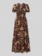 Apricot Maxikleid aus Viskose mit V-Ausschnitt in Black, Größe L