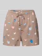 Jake*s Casual Pyjama-Shorts mit elastischem Bund in Taupe, Größe L