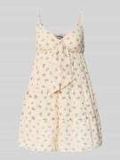 REVIEW Minikleid mit Volantsaum und Spaghettiträgern in Offwhite, Größ...