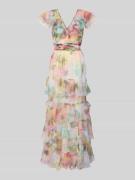 LACE & BEADS Maxikleid im Stufen-Look mit Taillenband in Rosa, Größe L