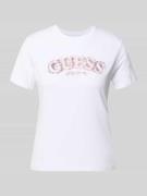 Guess Activewear T-Shirt aus Viskose-Elasthan-Mix mit Logo in Weiss, G...