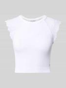 Guess Crop Top mit Spitzenbesatz Modell 'MILLIE' in Weiss, Größe L