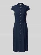 Apricot Hemdblusenkleid aus Viskose-Leinen-Mix mit Gürtel in Marine, G...