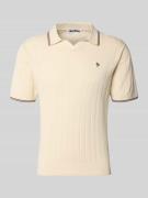 REVIEW Slim Fit Polo-Strickshirt mit Logo-Stickerei in Ecru, Größe L